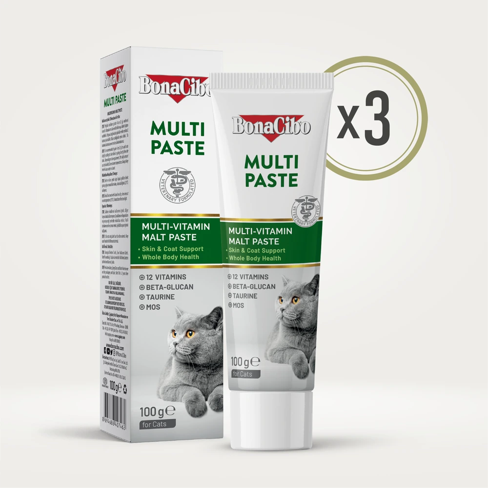 Görseli büyüt BonaCibo Yetişkin Kedi Multivitamin Malt Macunu 100 g x 3 Adet