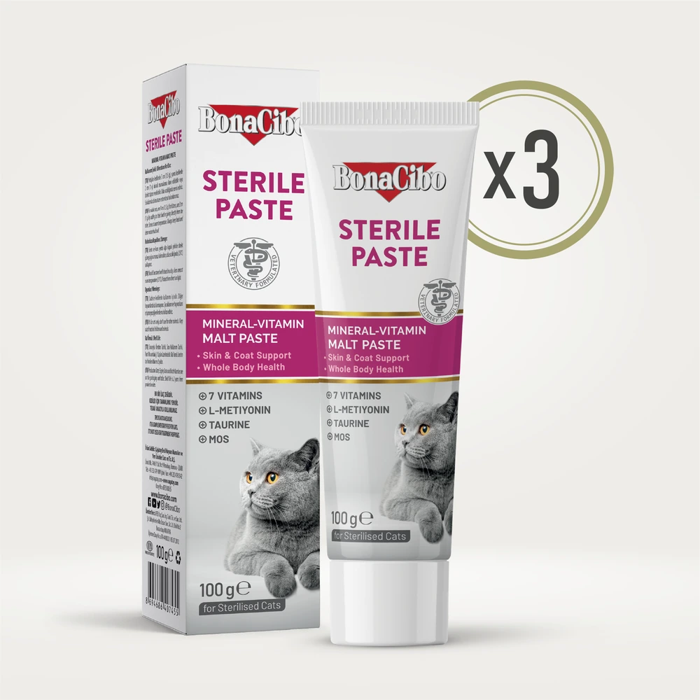 Görseli büyüt BonaCibo Kısırlaştırılmış Kedi Malt Macunu 100 g x 3 Adet