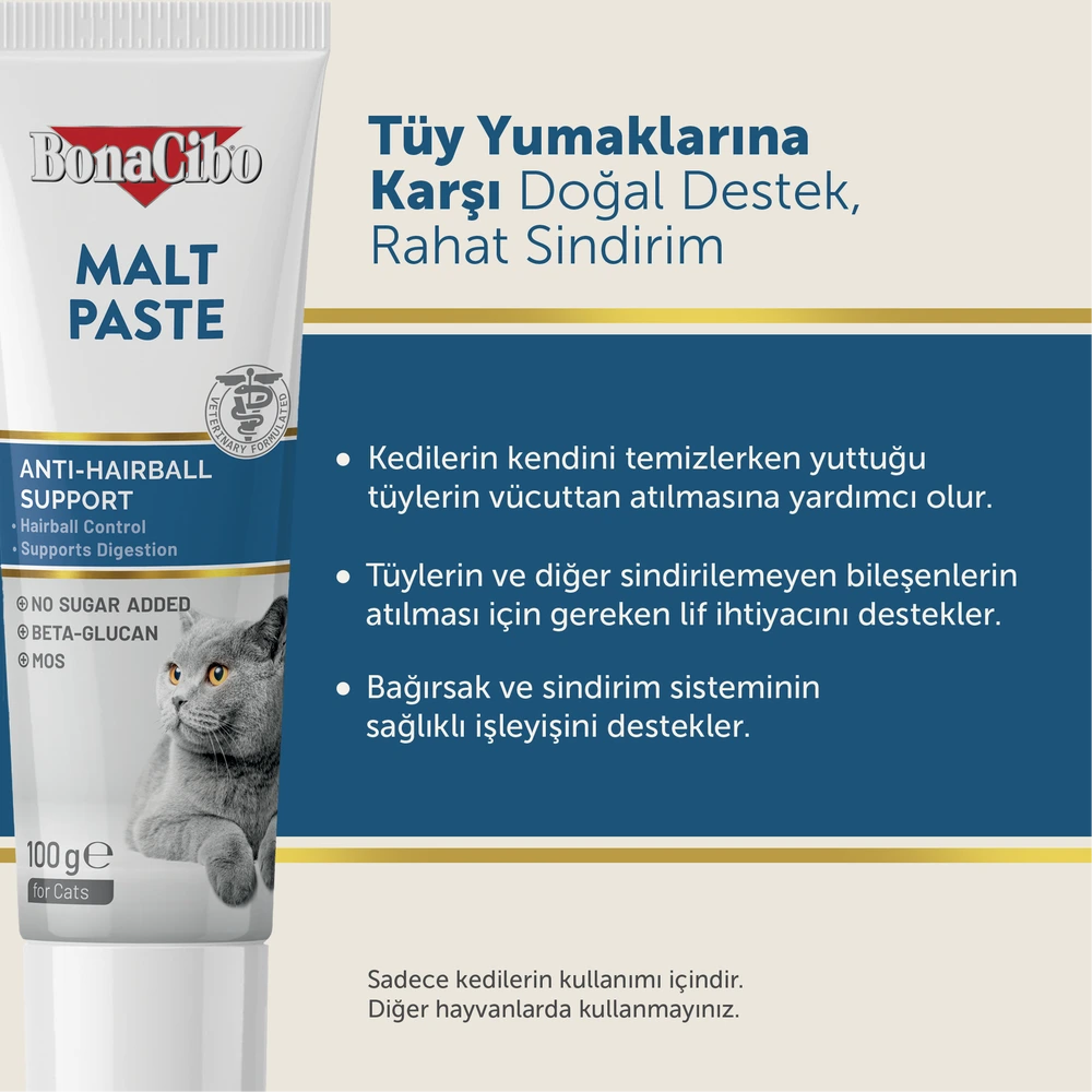 BonaCibo Tüy Yumağı Önleyici Kedi Malt Macunu 100 g x 3 Adet