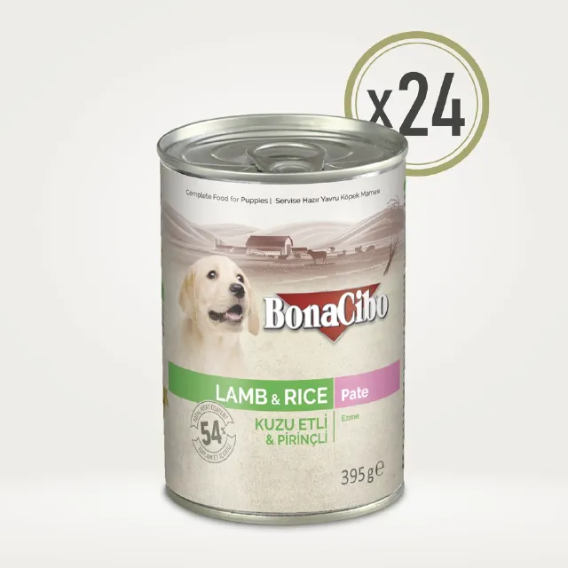 BonaCibo Ezme Kuzu Etli ve Pirinçli Yavru Köpek Yaş Maması 395 g x  24 Adet