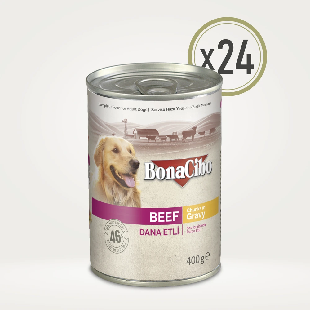 BonaCibo Soslu Dana Etli Yetişkin Köpek Yaş Maması 400 g x 24 Adet