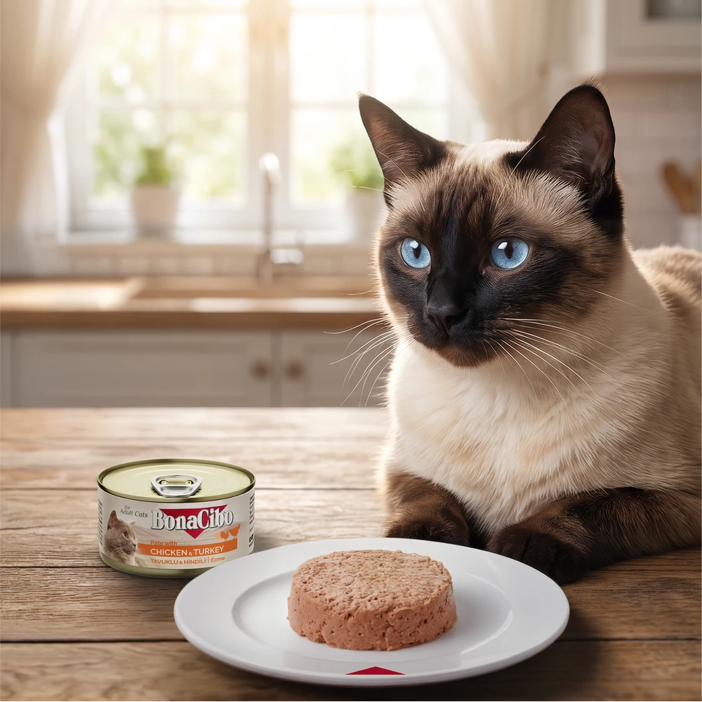 Görseli büyüt BonaCibo Ezme Tavuklu ve Hindili Yetişkin Kedi Yaş Maması 85 g x 24 Adet
