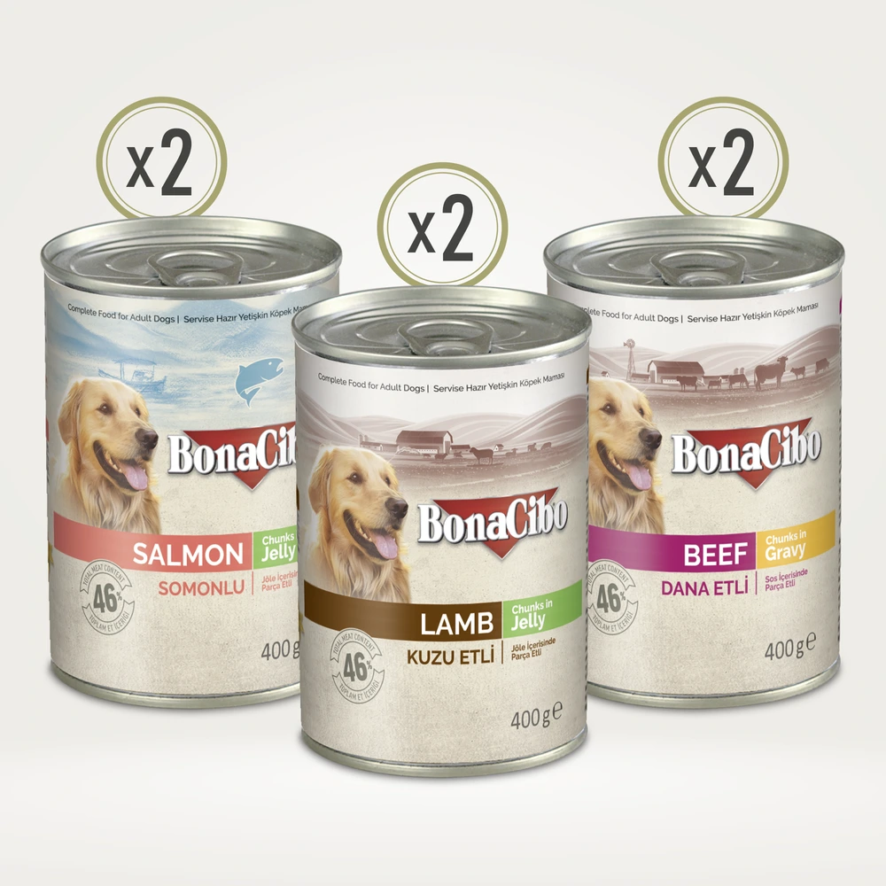 BonaCibo Karışık Yetişkin Köpek Yaş Maması 400 g x  6 Adet