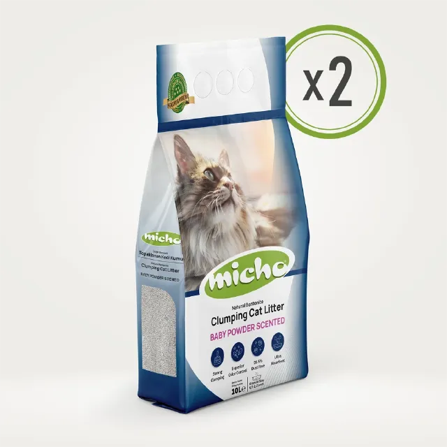 Micho Bebek Pudrası Kokulu Bentonit Kedi Kumu  10 lt x 2 Adet