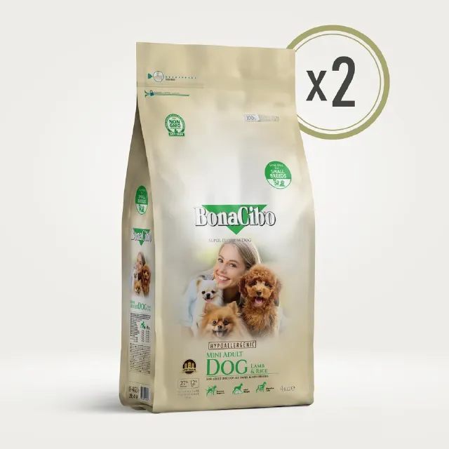 BonaCibo Kuzu Etli ve Pirinçli Mini Irk Yetişkin Köpek Maması 4 kg x 2  Adet