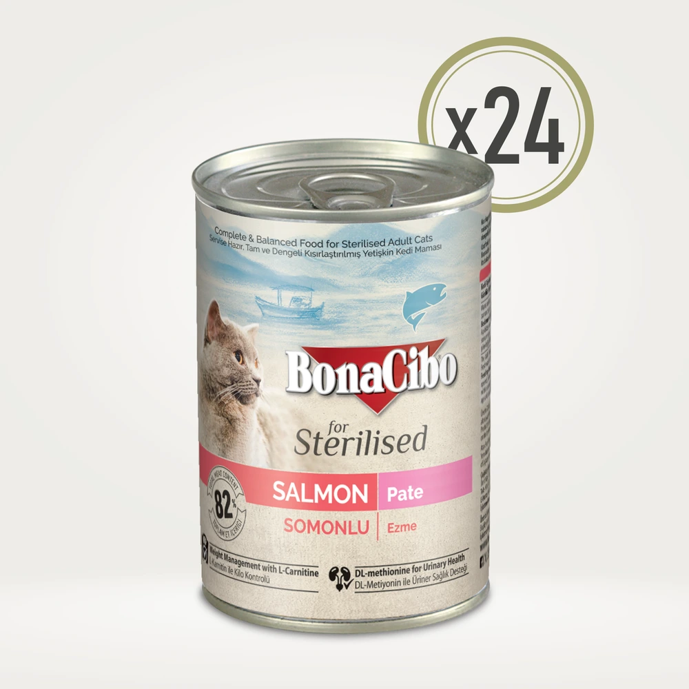 Görseli büyüt BonaCibo Ezme Somonlu Kısırlaştırılmış Kedi Yaş Maması 390 g x 24 Adet