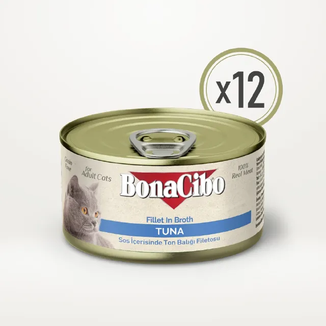 BonaCibo %100 Gerçek Ton Balığı Fileto Kedi Yaş Maması 70 g x  12 Adet